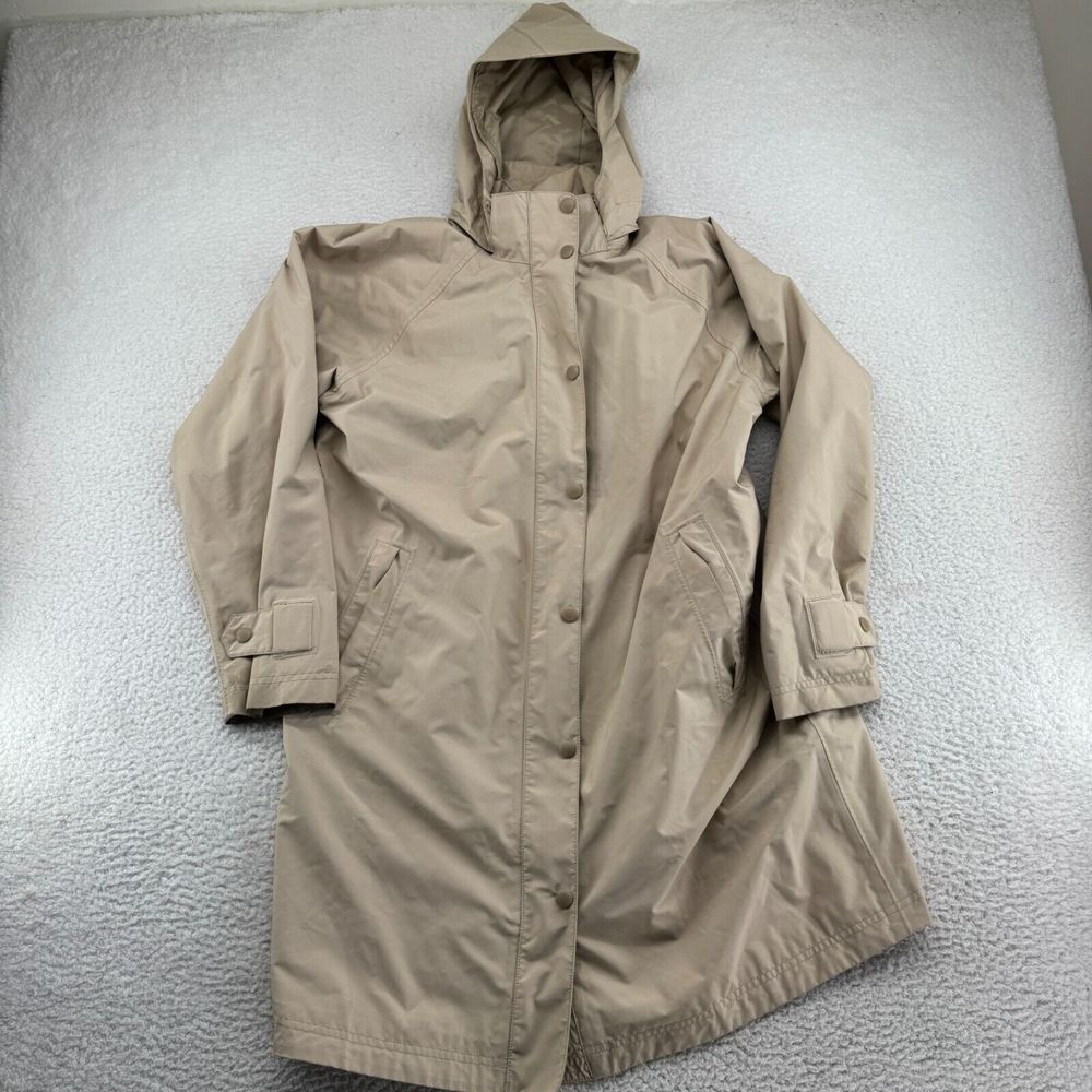 Vintage LL Bean Raincoat Womens Medium Petite Tan Trench Detachable Hood 0 CCD7